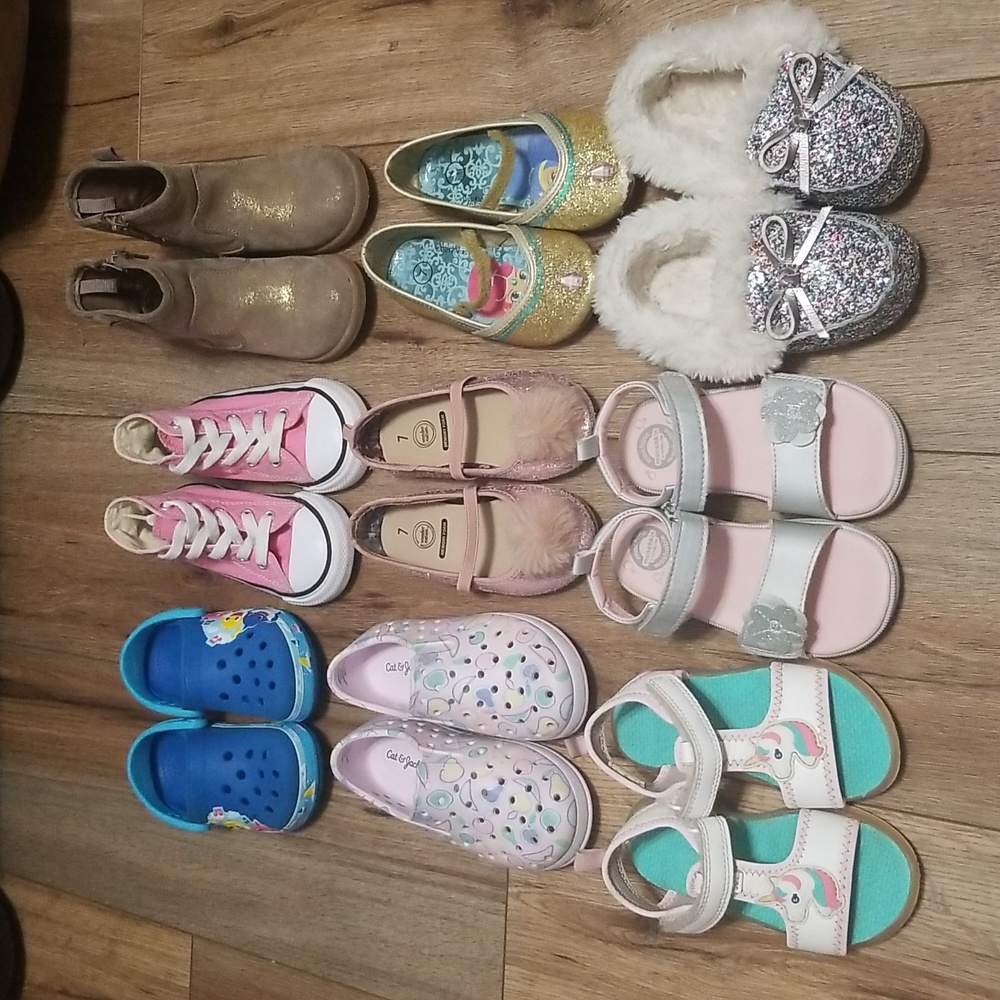 Lot Size 7 Girls Boots, Sparkly Slippers, Stride Rite Sandals Converse